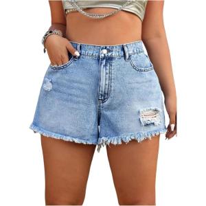 image:imageFloerns Womens Plus Size Distressed Denim Shorts Wide Leg Casual Jean Shorts with PocketMedium Wash