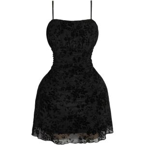 image:imageFloerns Womens Plus Size Floral Spaghetti Strap Cami Dress Ruched Bust Beach Vacation Mini Dresses Black Multi 3XLarge PlusBlack Ink