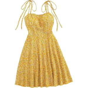 image:imageFloerns Womens Plus Size Floral Tie Shoulder Cami Dress Sleeveless Flared Mini DressesYellow
