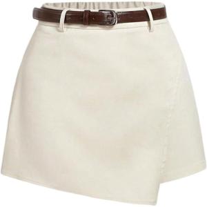 image:imageFloerns Womens Plus Size High Rise Wrap Skorts Asymmetric Hem Business Skirt Shorts with BeltApricot