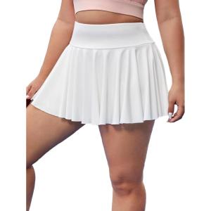 image:imageFloerns Womens Plus Size High Waisted Pleated Tennis Workout SkirtWhite