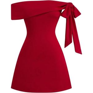 image:imageFloerns Womens Plus Size Knot Side Off The Shoulder Mini Dress Party Wedding Guest DressesRed