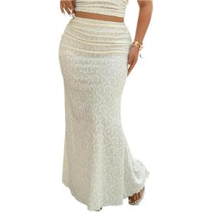 image:imageFloerns Womens Plus Size Lace Long Skirt Ruched Fishtail Bodycon Summer Maxi SkirtWhite