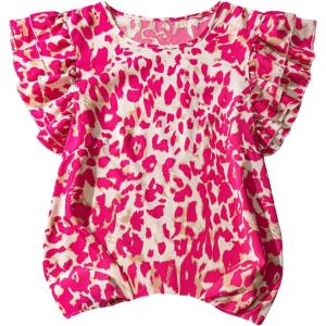 image:imageFloerns Womens Plus Size Leopard Layered Ruffle Short Sleeve Blouse Crew Neck Summer ShirtsHot Pink
