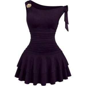 image:imageFloerns Womens Plus Size Off The Shoulder Mini Dress Metal Floral Layered Party A Line DressesPurple