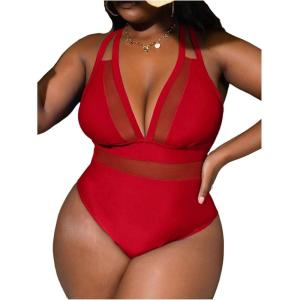 image:imageFloerns Womens Plus Size One Piece Swimsuit Criss Cross Back Tummy Control Beach Bathing SuitsRed