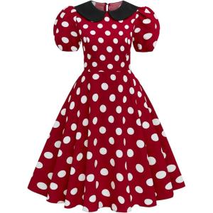 image:imageFloerns Womens Plus Size Polka Dots Puff Sleeve Party A Line Dress 1970s Retro Cocktail DressesRed