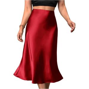 image:imageFloerns Womens Plus Size Satin High Waisted Skirt Elegant A Line Party Cocktail Midi SkirtsBurgundy