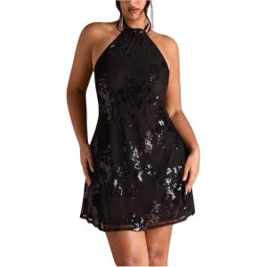 image:imageFloerns Womens Plus Size Sparkly Sequin Mini Dress Tie Backless Party Date Night DressesBlack