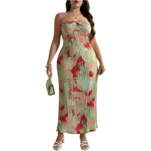 image:imageFloerns Womens Plus Size Summer Long Dress Twist Front Vacation Strapless DressesMint Green