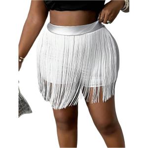 image:imageFloerns Womens Plus Size Tassel Trim PU Leather High Waist Straight Leg Mini ShortsSilver Solid