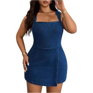 image:imageFloerns Womens Plus Size Y2k Jean Dress Square Neck Bodycon Going Out Mini DressesBlue