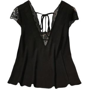 image:imageFloerns Womens Plus Size Y2k Lace Tops V Neck Tie Backless Going Out TopBlack