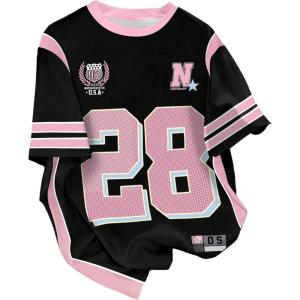 image:imageFloerns Womens Plus Size Y2k Number Jersey Shirts V Neck Streetwear Tee TopsBlack Ink Pink
