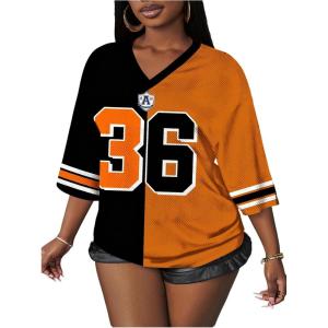 image:imageFloerns Womens Plus Size Y2k Number Jersey Shirts V Neck Streetwear Tee TopsOrange