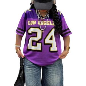image:imageFloerns Womens Plus Size Y2k Number Jersey Shirts V Neck Streetwear Tee TopsPurple