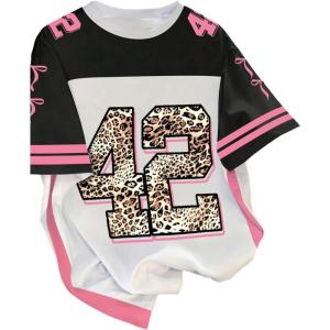 image:imageFloerns Womens Plus Size Y2k Number Jersey Shirts V Neck Streetwear Tee TopsWhite