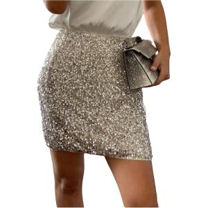image:imageFloerns Womens Sparkly Sequin Skirt High Waisted Club Night Out Glitter Short SkirtSilver