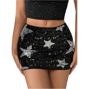 image:imageFloerns Womens Sparkly Sequin Skirt Y2k Going Out Rave Club Star Glitter SkirtBlack