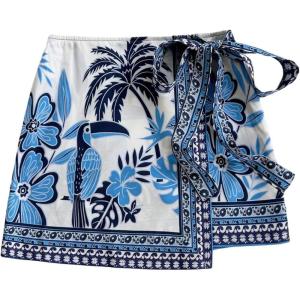 image:imageFloerns Womens Tropical Summer Mini Skirt Wrap Tie Side Beach Vacation Short SkirtBlue and White