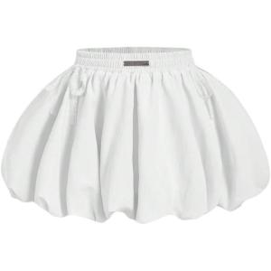 image:imageFloerns Womens Y2K Bow Lace Bubble Skirt Elastic Waist A Line Ruffle Mini SkirtsWhite Ruffle