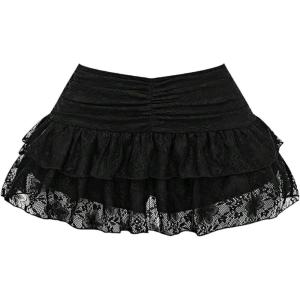 image:imageFloerns Womens Y2K Lace Mini Skirt Cute Low Rise Ruffle Tiered Skirts Aesthetic StreetwearBlack