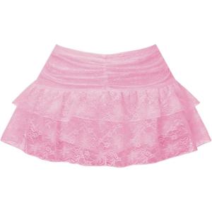 image:imageFloerns Womens Y2K Lace Mini Skirt Cute Low Rise Ruffle Tiered Skirts Aesthetic StreetwearPink
