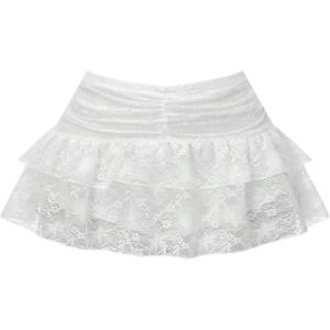 image:imageFloerns Womens Y2K Lace Mini Skirt Cute Low Rise Ruffle Tiered Skirts Aesthetic StreetwearWhite Cream