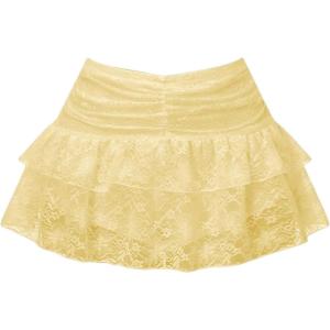 image:imageFloerns Womens Y2K Lace Mini Skirt Cute Low Rise Ruffle Tiered Skirts Aesthetic StreetwearYellow