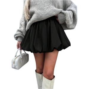 image:imageFloerns Womens Y2k Bubble Short Skirt Elastic Waist Pleated Hem Puffy Trendy Cute Going Out Mini SkirtBlack