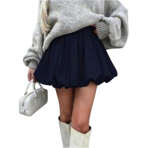 image:imageFloerns Womens Y2k Bubble Short Skirt Elastic Waist Pleated Hem Puffy Trendy Cute Going Out Mini SkirtBlue