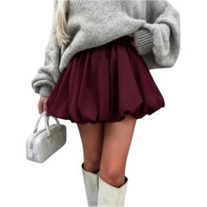 image:imageFloerns Womens Y2k Bubble Short Skirt Elastic Waist Pleated Hem Puffy Trendy Cute Going Out Mini SkirtBurgundy