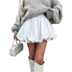 image:imageFloerns Womens Y2k Bubble Short Skirt Elastic Waist Pleated Hem Puffy Trendy Cute Going Out Mini SkirtWhite