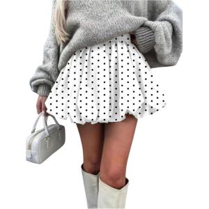 image:imageFloerns Womens Y2k Bubble Short Skirt Elastic Waist Pleated Hem Puffy Trendy Cute Going Out Mini SkirtWhite Polka Dots