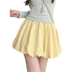 image:imageFloerns Womens Y2k Bubble Short Skirt Elastic Waist Pleated Hem Puffy Trendy Cute Going Out Mini SkirtYellow