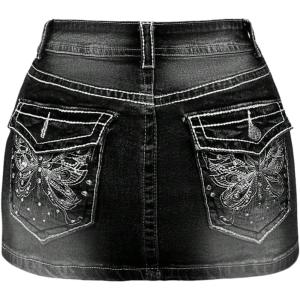 image:imageFloerns Womens Y2k Butterfly Denim Skirts Low Waist Stretch Bodycon Mini SkirtBlack