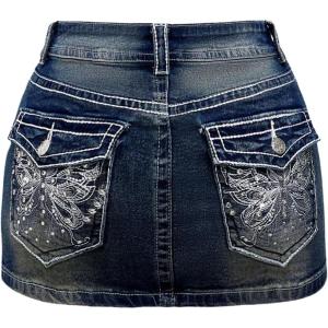 image:imageFloerns Womens Y2k Butterfly Denim Skirts Low Waist Stretch Bodycon Mini SkirtBlue