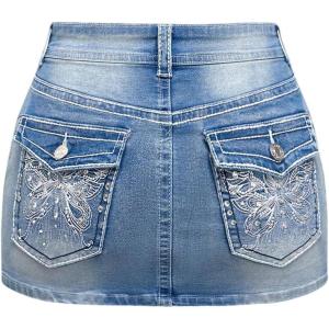 image:imageFloerns Womens Y2k Butterfly Denim Skirts Low Waist Stretch Bodycon Mini SkirtLight Blue