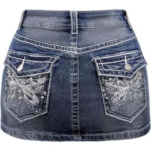 image:imageFloerns Womens Y2k Butterfly Denim Skirts Low Waist Stretch Bodycon Mini SkirtSolid Blue