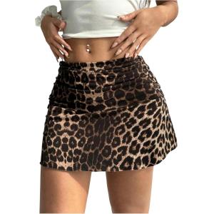 image:imageFloerns Womens Y2k Cheetah Print Mini Skirt Ruched Low Rise Going Out OutfitsKhaki