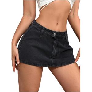 image:imageFloerns Womens Y2k Denim Mini Skirt Low Waist Jean Skirt with UnderneathBlack