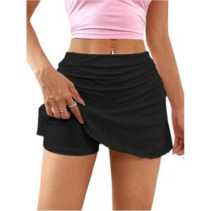 image:imageFloerns Womens Y2k Mini Skirt Eyelet Embroidery Ruched Ruffle Hem Going Out A Line SkirtBlack