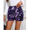 image:imageFloerns Womens Contrast Sequin Elastic Waist Sparkly Party Mini ShortsPurple