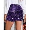 image:imageFloerns Womens Contrast Sequin Elastic Waist Sparkly Party Mini ShortsPurple
