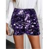 image:imageFloerns Womens Contrast Sequin Elastic Waist Sparkly Party Mini ShortsPurple