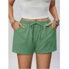 image:imageFloerns Womens Elastic Waist Double Layered Linen Shorts Knot Front Casual Loose ShortsArmy Green