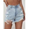 image:imageFloerns Womens Ripped Raw Hem High Wait Straight Leg Solid Denim ShortsLight Wash