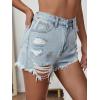 image:imageFloerns Womens Ripped Raw Hem High Wait Straight Leg Solid Denim ShortsLight Wash