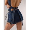 image:imageFloerns Womens Summer Denim Skorts Drop Waisted Tie Side Mini Cargo Skirt ShortsBlue