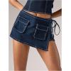 image:imageFloerns Womens Summer Denim Skorts Drop Waisted Tie Side Mini Cargo Skirt ShortsBlue